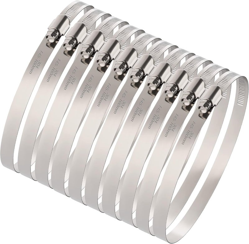 ORU Large Hose Clamps, 10 Pack 6 Inch Stainless Steel Hose Clamps Adjustable from 5-3/4"-6-5/16"/145-160mm, Metal Worm Gear Duct Clamp for Air Ducting, Dryer Vent Hose, Fuel Line, Automotive - Image 1